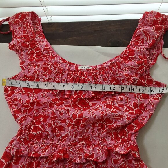 J.Crew Womens 2 Azalea Belvedere Ruffle Midi Dress Red Pink Floral Valentine's - Picture 10 of 11